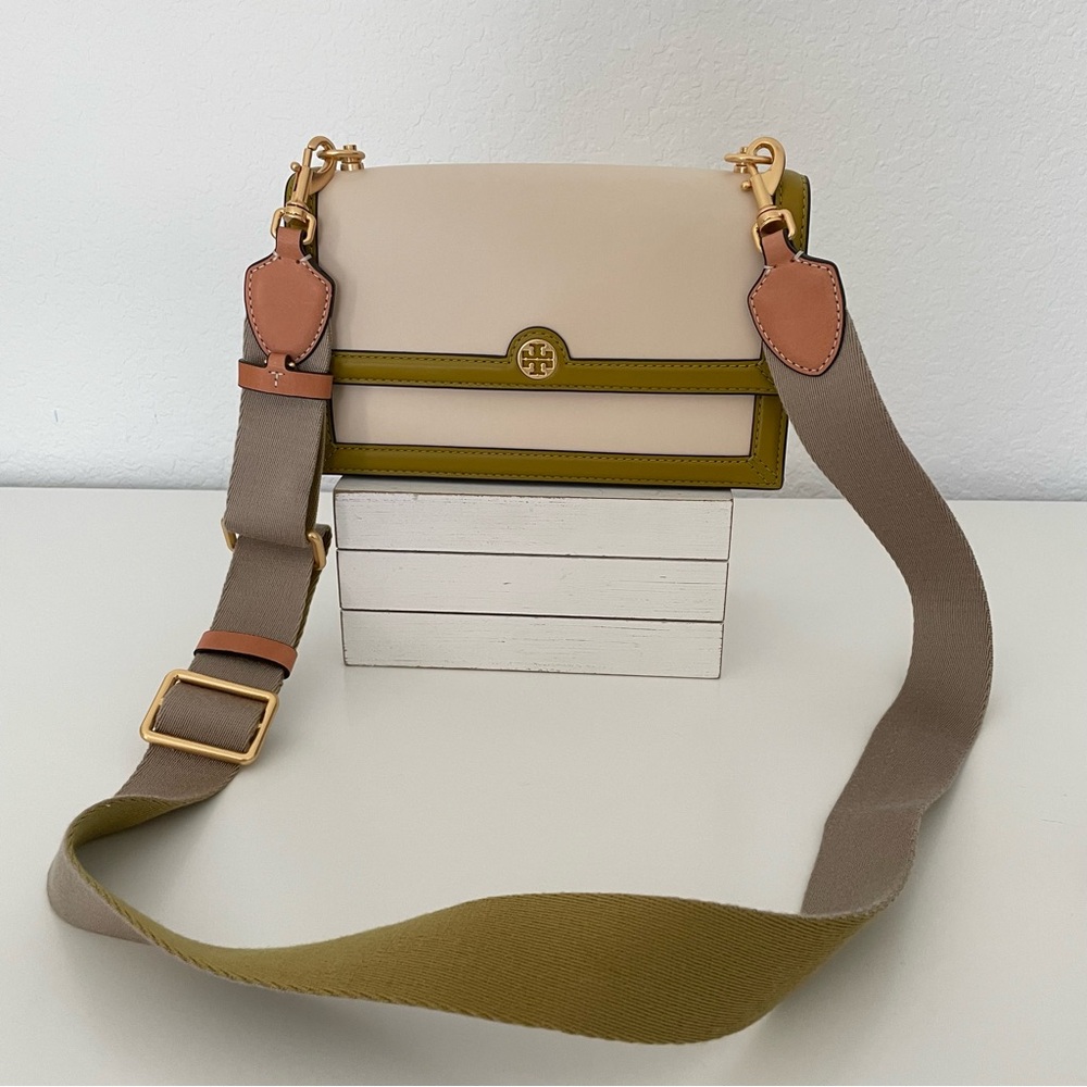 Tory Burch Colorblock Mini Leather Shoulder Bag in Cream Olive NWOT